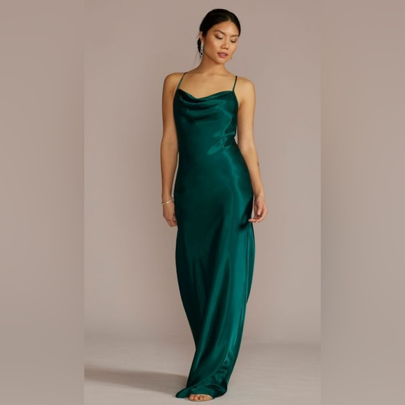 david's bridal cowl neck bridesmaid dress Bridesmaid Dress Satin Cowl Maxi Dress Stretch Satin Cowl Back Bridesmaid Dress David's Bridal